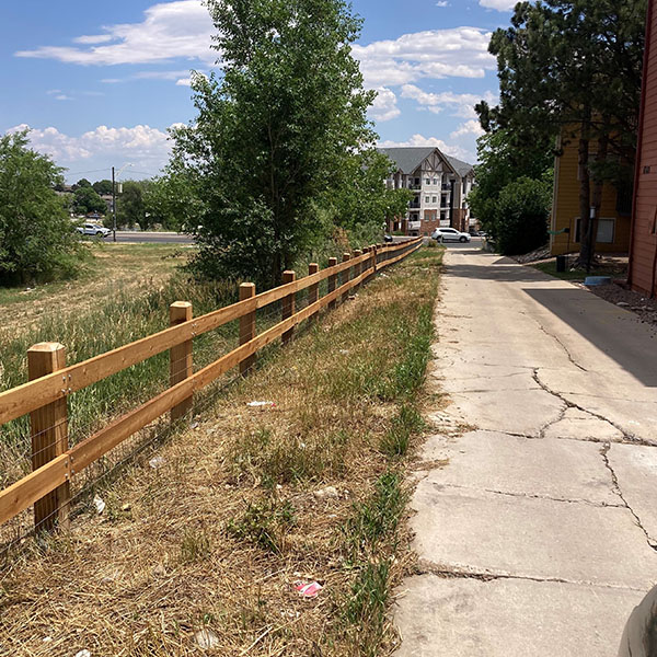 Wooden fence around houses